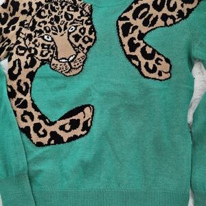 BCBG MAXMAXAZRIA Leopard Print Green PULLOVER  Sweater WOMEN'S XS